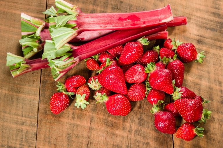 rhubarb stalks with strawberries