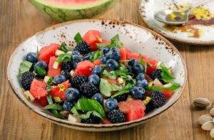 Berry salad with feta cheese and balsamic vinaigrette