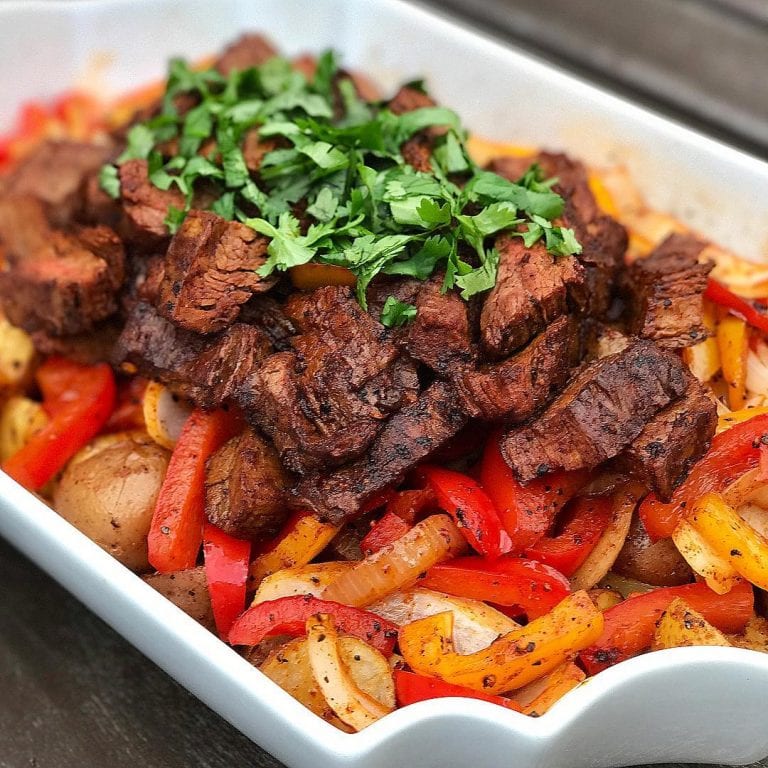 dish of steak, pepper and potato hash