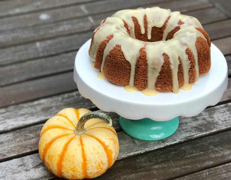 paleo pumpkin cake with maple glaze icing