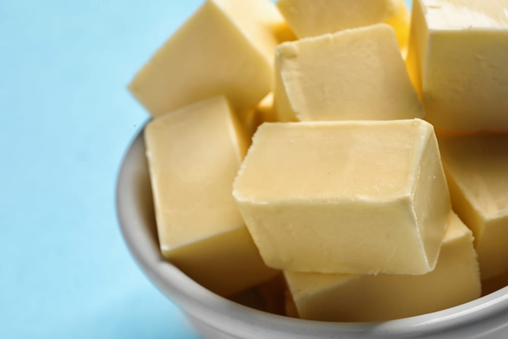 cubed butter in a bowl