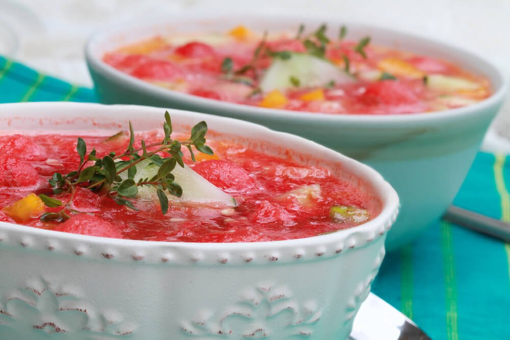 bowls of watermelon gazpacho