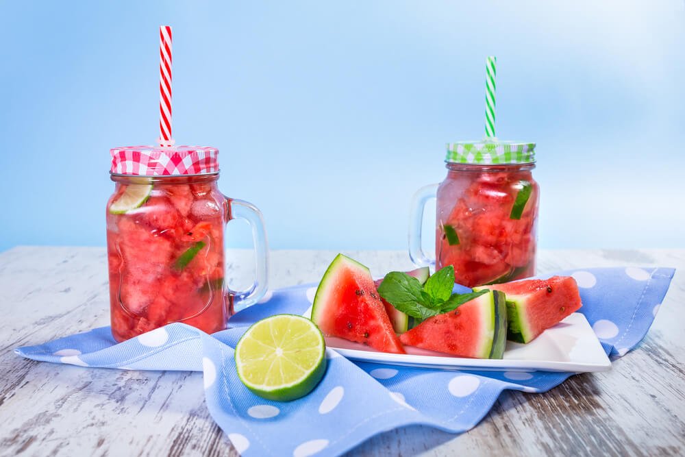 watermelon lemonade in mason jars