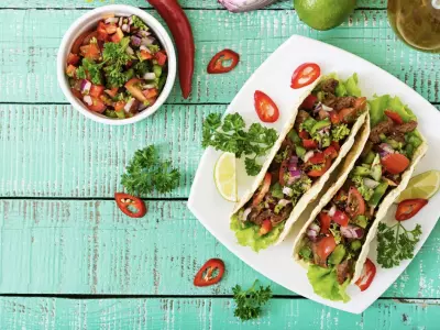 Plate of Shredded Beef Tacos with Pico de Gallo