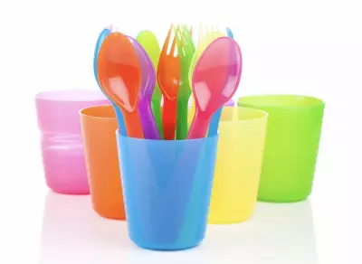 plastic cups and utensils